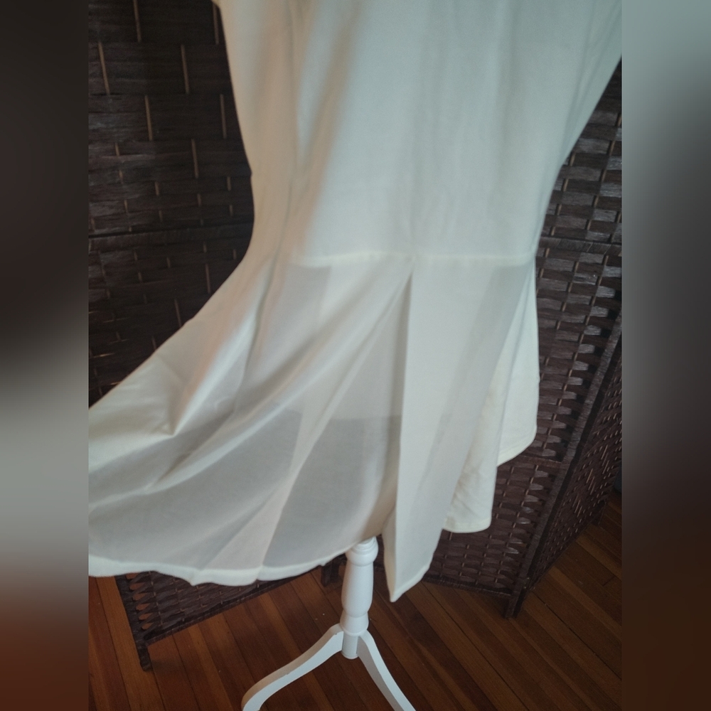 Kathleen Kirkwood‎ Swing Cami Sheer Georgette Back Peplum Pleated Tank Top Ivory - Picture 8 of 11